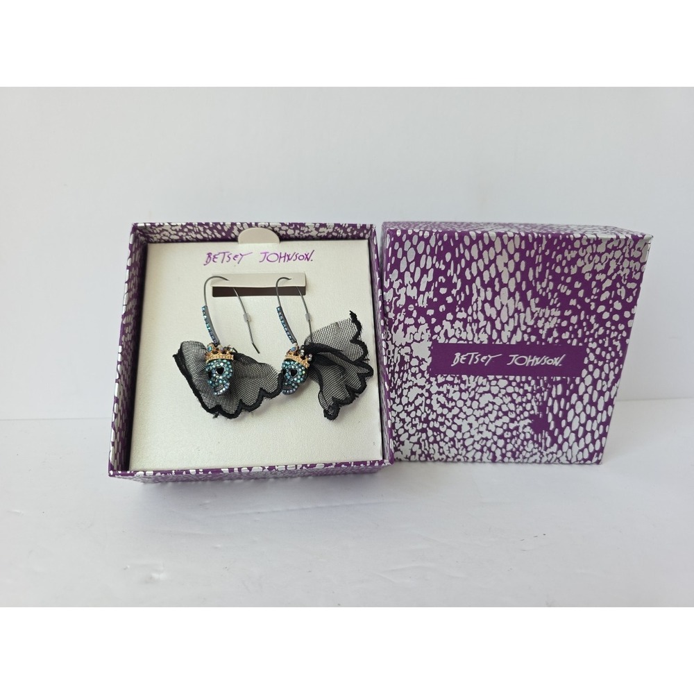 Betsey Johnson Earrings Halloween skeleton sugar skull rhinestone NEW
